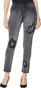 DG2 Diane Gilman Sorbet Floral Appliqué Ankle Jean Black 2P NEW (120) - Picture 1 of 4