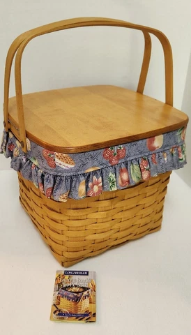 Longaberger 1998 Grandma Bonnies Two Pie Basket+Liner+Protector TAILGATE PICNIC Cover