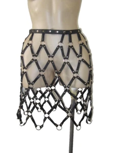 ECLAT Black Faux Leather metal ring Punk Rave Party flexible link SKIRT size S - Picture 1 of 5