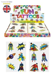 60 Childrens Super Hero Temporary Tattoos Kids Loot Party Bag Fillers Boys Girls - Picture 1 of 2