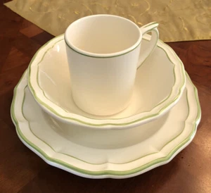 Faiencerie de Gien FILETES VERDE VERT 3 Piezas Juego, Plato Canape, Cuenco, Taza Francia - Imagen 1 de 8