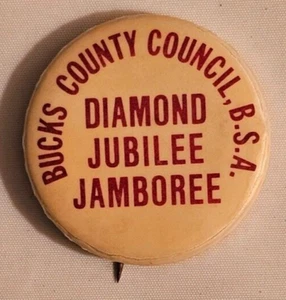 Boy Scouts Bucks County Council Diamond Jubilee Jamboree Pinback Button - Picture 1 of 3