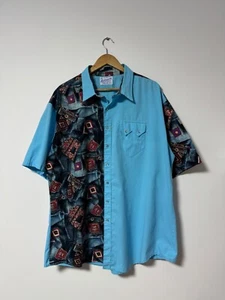 Rockmount USA Tru West Ranch Wear Pearl Snap Aztec Embroidered Shirt Blue Sz XXL - Picture 1 of 11