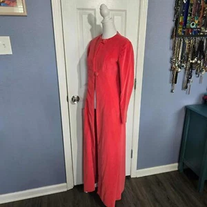Handmade 1950s Vintage Long Coral Velvet Duster Coat with Buttons Formal 50s - Picture 1 of 9