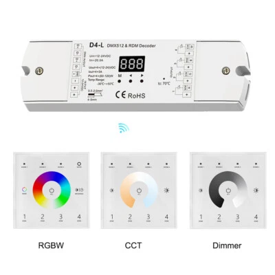 4 Channels DMX 512 & RDM Decoder Dimmer CCT RGBW LED Strip Controller DC 12V-24V - Bild 1 von 4