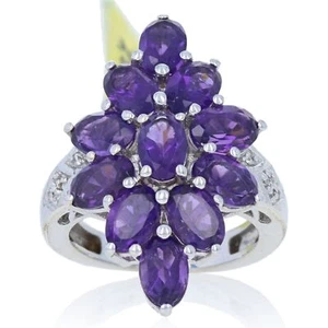 Sterling Amethyst & White Topaz Ring 925 Oval Cut 5.10ctw Cluster Cocktail Halo - Picture 1 of 9