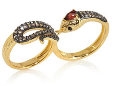 RAREZAS 2 Dedos Chapado en Oro 14K Piedras Preciosas Esterlina Serpiente Anillo 7 Carol Brodie Foto 1 de 4