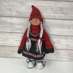 Norweger/skandinavischer Weihnachtswichtel Frau Puppe 13,5 Zoll groß Pullover Zöpfe - Bild 1 von 9