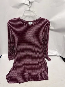 Old Navy Mujer XS Granate/Blanco Rayas Manga Larga Suave Camiseta Vestido - Imagen 1 de 3
