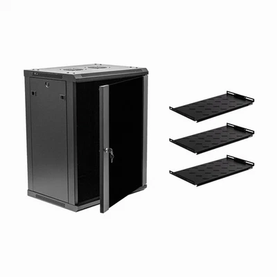 Cerradura de puerta de vidrio para gabinete de servidor de red de montaje en pared de 15U con estantes Foto 1 de 4