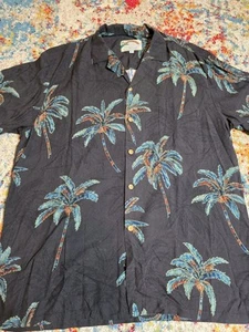 Vintage 90s Paradise Found Hawaiian Shirt Sz Large Black Floral Print 100% Rayon - Picture 1 of 6