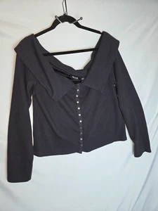 Top Anthropologie Maeve Fuera del Hombro Acanalado Frente a Presión Negro Talla XL NUEVO CON ETIQUETAS  - Imagen 1 de 9