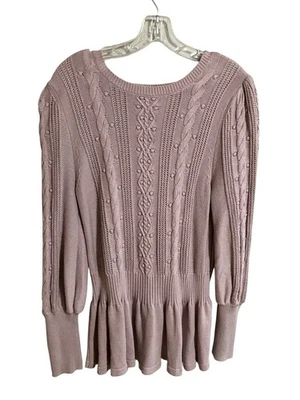 Rachel Parcell Cable Knit Popcorn Lavender  Peplum Sweater Cottage Core Size Xl - Image 1 of 4