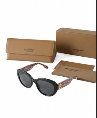 博柏利 TB Monogram 猫眼太阳镜 54 毫米黑色红色 B 标志全套二手状况完好 — 第 1/4 张图片