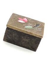 Vintage Hand Carved Marble Trinket Box With Inlaid Flowers