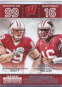 ¡Tarjeta de fútbol americano J.J. WATT & RUSSELL WILSON Wisconsin Badgers DOBLE Draft Picks JJ! - Imagen 1 de 2