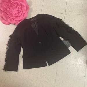 NWT ZARA BASIC Blazer Sz L Black Ruffle Sleeve Fully Lined Whimsigoth NO BELT - Picture 1 of 10