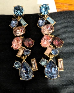 OSCAR  DE LA RENTA blue purple long pierced earrings USA - Picture 1 of 3