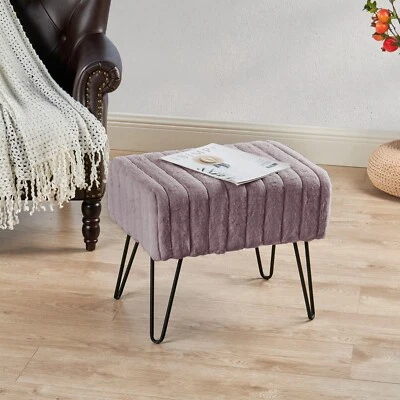 Super Mink Faux Fur Pink Ottoman Bench, 19" x 13" x 17" (Charcoal) - Image 1 of 4