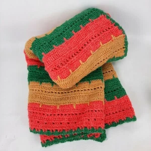 Handmade Knit Red Gold Green Rasta Christmas Soft Crocheted Throw Lap Blanket  - Bild 1 von 4