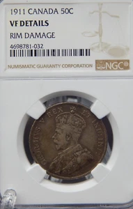 1911 NGC VF DETAILS Canada 50 CENT rim damage #BT-118 - Picture 1 of 4