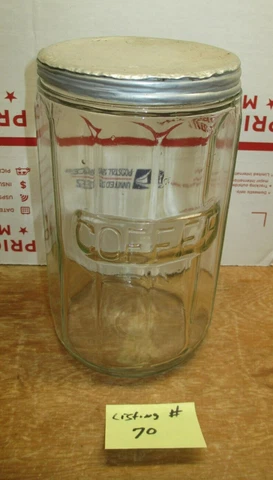 HOOSIER CABINET ORIGINAL COLONIAL EMBOSSED COFFEE SPICE JAR   LISTING # 70 Cover