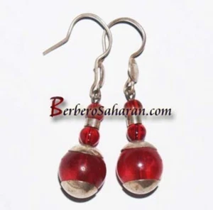 Pendientes hechos a mano de ágata plateada y roja como tuareg de Níger - Imagen 1 de 1