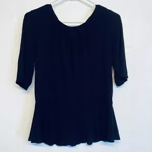 Top blusa donna Liz Claiborne nero peplo pullover manica 3/4 rayon medio - Foto 1 di 5