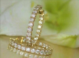 2 kt Rundschliff VVS1 Diamant Huggie Creolen Damen Ohrringe 14k Gelbgold Finish - Bild 1 von 8
