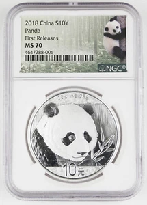 China 2018 30 Gram Silver Panda 10 Yuan Coin NGC MS70 First Releases - Picture 1 of 2