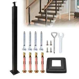 Black Cable Railing Post Deck Railing 42x2x2" DIY Post Without Holes 201 Steel - Picture 1 of 10