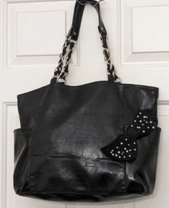 Jessica Simpson Purse Shoulder Bag Black Leather Pleated Back Double Handle* - Picture 1 of 11