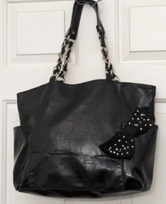 Bolso de hombro Jessica Simpson de cuero negro plisado trasero doble asa* Foto 1 de 4