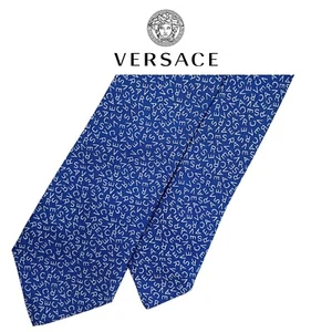  Corbata Gianni Versace Azul - Plateada Micro Versace Letras 100% Seda Italia Corbata - Imagen 1 de 12