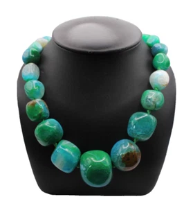 Collier Edelstein Achat Drachenader Grün und Blau Halskette Kette - Bild 1 von 7