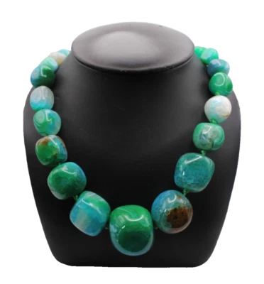 Collier Edelstein Achat Drachenader Grün und Blau Halskette Kette - Bild 1 von 4