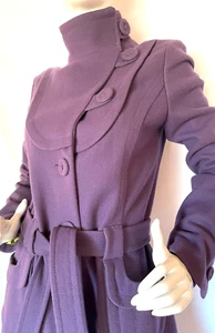 VTG Miss Sixty Purple Wool 3/4 Long Coat W\Belt SZ 8 - Picture 1 of 11