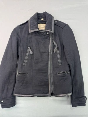 Chaqueta de motociclista Burberry Brit texturizada negra a cuadros forro a cuadros para mujer talla 4 pequeña Foto 1 de 4
