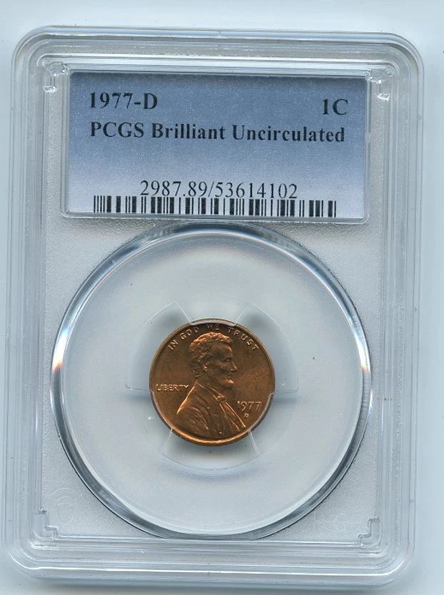 1977 D 1C Lincoln Cent PCGS Brilliant Uncirculated BU - Image 1 of 1