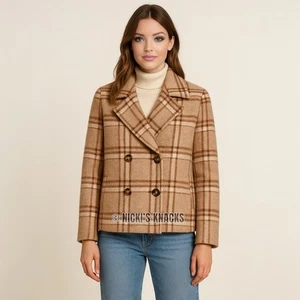 Rachel Zoe hellbraun karierte Jacke Wimpernstruktur weich Stretch Coatigan Gr. M - Bild 1 von 11