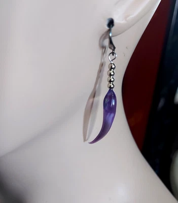 Vintage Czech mauve glass curved drops on sterling silver hooks - image 1 of 4