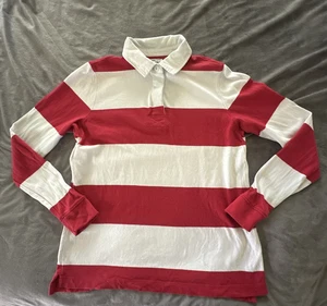 Vintage LANDS END Shirt Boys Small 6-8 Red White Rugby Retro Preppy Athleisure - Picture 1 of 8