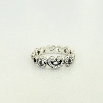 Anillo Pandora Corazón Remolinos Transparente Circonita cúbica 925 Plata Esterlina Talla 7 Foto 1 de 4