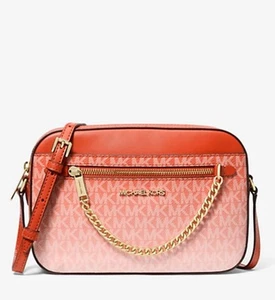 Michael Kors Jet Set Large EW Zip Chain Ombré Signature Crossbody Red Clay Nwts - Picture 1 of 5