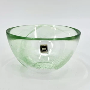 HADELAND GLASSVERK Norway GREENSWIRL Heavy ART GLASS Bowl/ Candy Dish 4.25 X2.5” - Picture 1 of 7