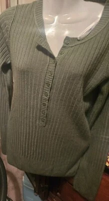 Camisa Energie Juniors Mediana Tejido Gofre Verde Manga Larga Pullover Henley Nueva con Etiquetas Foto 1 de 4