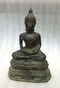 Antike sitzende Buddha Bronze Statue Dhyana Mudra Meditation 9 Zoll - Bild 1 von 7