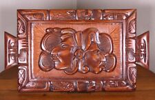 A Carved Vtg Mexico Aztec Two Face Totem Tribal Wood Tray Wall Hang Plaque Décor