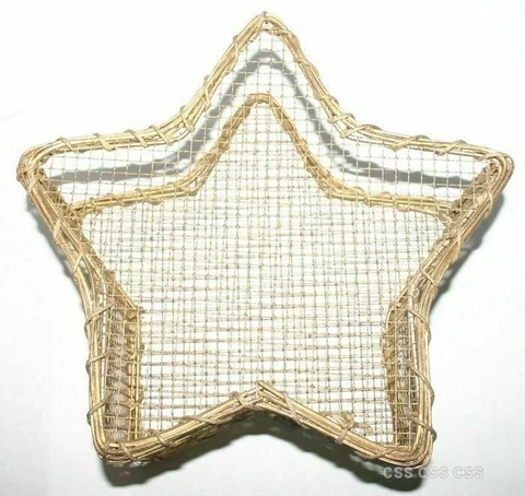 Patriotic Gold Brass Tone Star Shaped Wire Woven Wooden Basket Gold/Brass Toned Cover