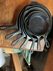 Griswold Cast Iron  ALL Late  Handle Small Logo 3-9 Matching Skillet Set FLAT